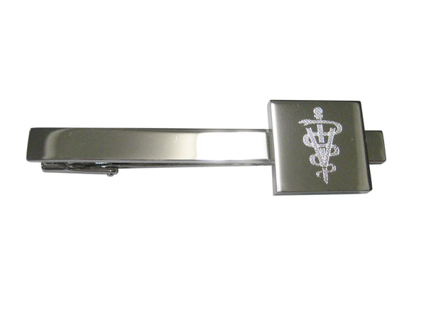 Silver Toned Etched Veterinary Caduceus Symbol Tie Clip
