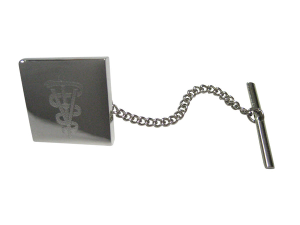 Silver Toned Etched Veterinary Caduceus Symbol Tie Tack