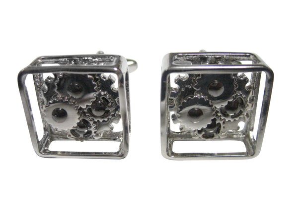 Silver Toned Fixed Non Moving Steampunk Cog Gear Cufflinks