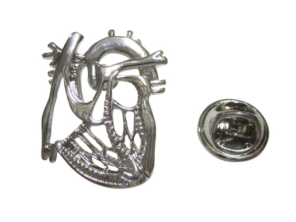 Silver Toned Flat Anatomical Heart Outline Lapel Pin
