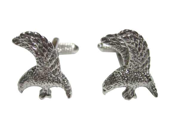 Silver Toned Flying Eagle Bird Cufflinks