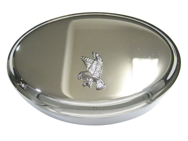 Silver Toned Flying Eagle Bird Oval Trinket Jewelry Box