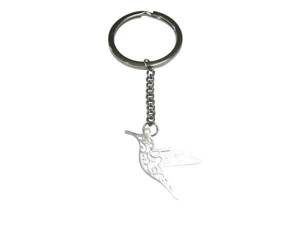 Silver Toned Flying Hummingbird Outline Pendant Keychain