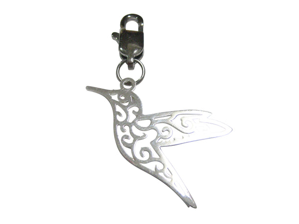 Silver Toned Flying Hummingbird Outline Pendant Zipper Pull Charm