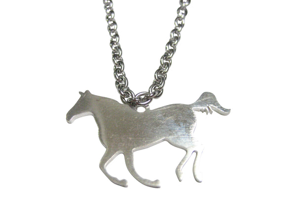 Silver Toned Galloping Horse Outline Pendant Necklace