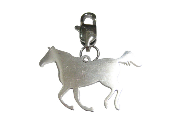 Silver Toned Galloping Horse Outline Pendant Zipper Pull Charm