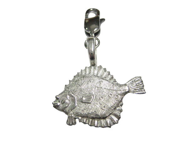 Silver Toned Halibut Flat Fish Pendant Zipper Pull Charm