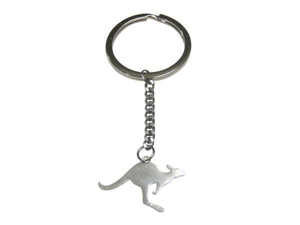 Silver Toned Hopping Kangaroo Outline Pendant Keychain