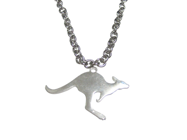 Silver Toned Hopping Kangaroo Outline Pendant Necklace
