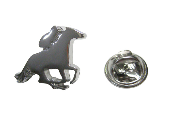 Silver Toned Horse Jockey Outline Lapel Pin