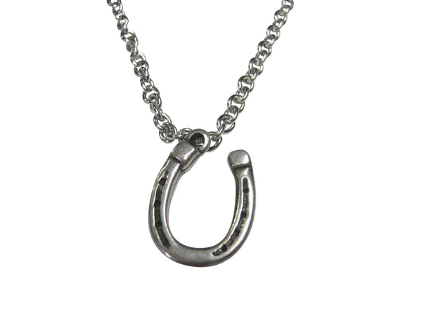 Silver Toned Horse Shoe Pendant Necklace