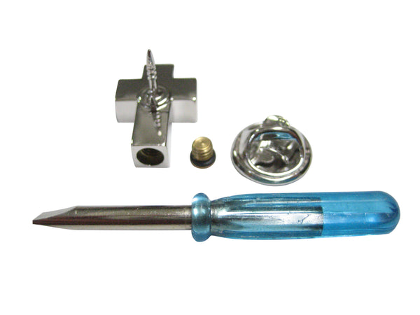 Silver Toned In Loving Memory Ashes Container Religious Cross Lapel Pin 2