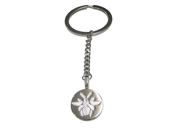 Silver Toned Indented Bee Design Pendant Keychain