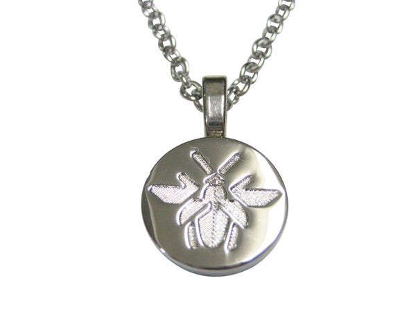 Silver Toned Indented Bee Design Pendant Necklace
