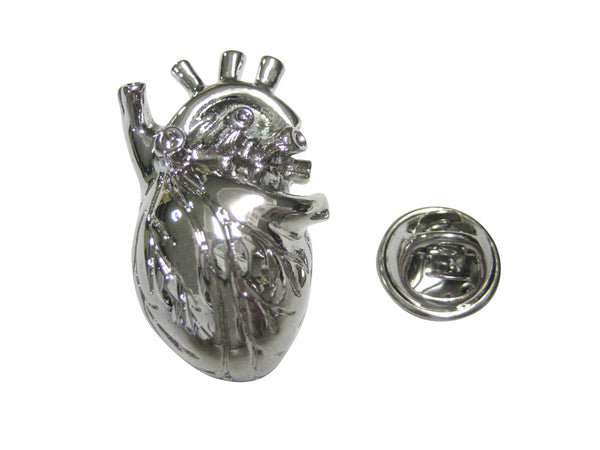 Silver Toned Large Anatomical Heart Lapel Pin