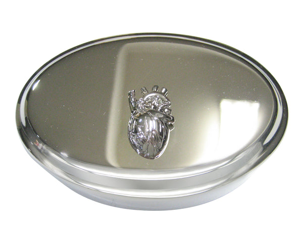 Silver Toned Large Anatomical Heart Oval Trinket Jewelry Box
