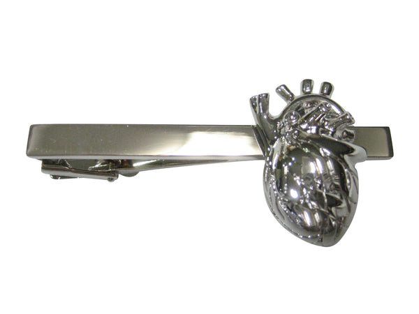Silver Toned Large Anatomical Heart Tie Clip
