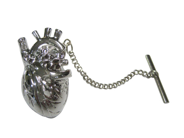 Silver Toned Large Anatomical Heart Tie Tack