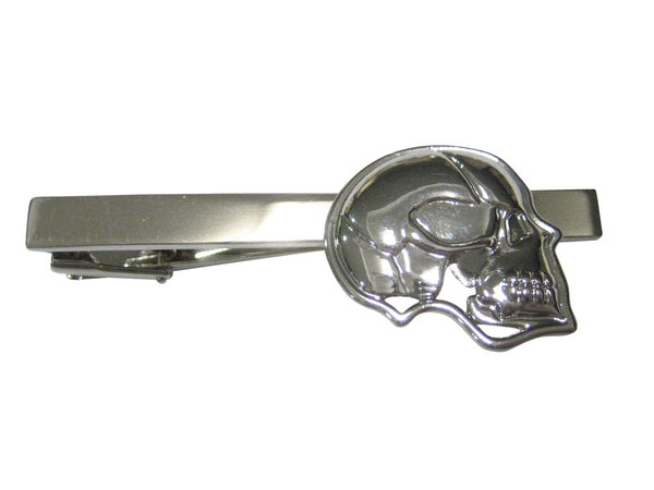 Silver Toned Large Anatomy Skull Tie Clip