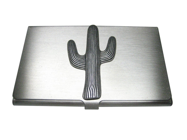 Silver Toned Large Cactus Plant Business Card Holder