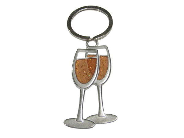 Silver Toned Large Champagne Sparking Wine Cocktail Glasses Pendant Keychain