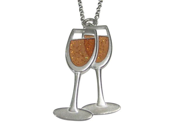 Silver Toned Large Champagne Sparking Wine Cocktail Glasses Pendant Necklace