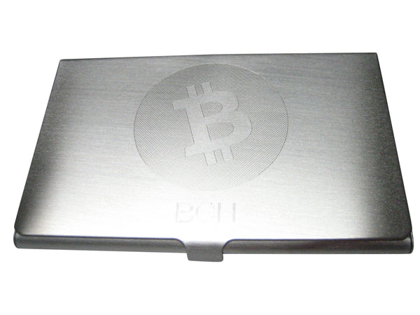 Silver Toned Large Etched Sleek Bitcoin Cash Coin Cryptocurrency Blockchain Business Card Holder