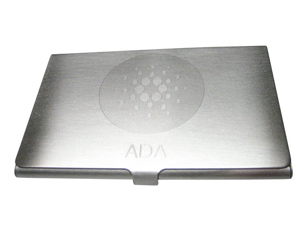 Silver Toned Large Etched Sleek Cardano Coin Cryptocurrency Blockchain Business Card Holder