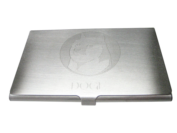 Silver Toned Large Etched Sleek Doge Coin Cryptocurrency Blockchain With Shiba Dog Business Card Holder