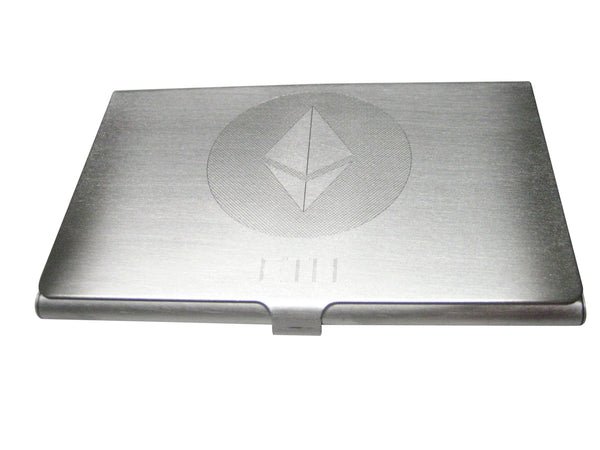 Silver Toned Large Etched Sleek Ethereum Coin Cryptocurrency Blockchain Business Card Holder