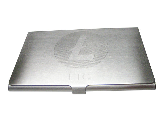 Silver Toned Large Etched Sleek Litecoin Coin Cryptocurrency Blockchain Business Card Holder