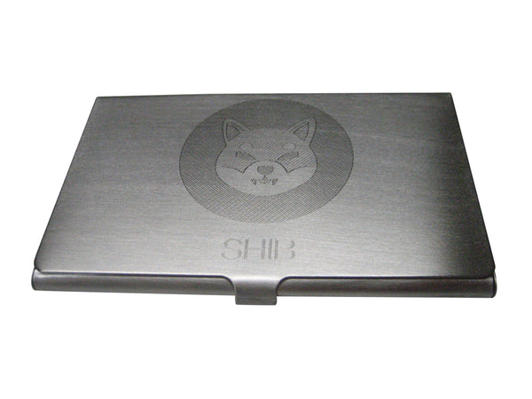Silver Toned Large Etched Sleek Shiba Inu Coin SHIB Cryptocurrency Blockchain Business Card Holder