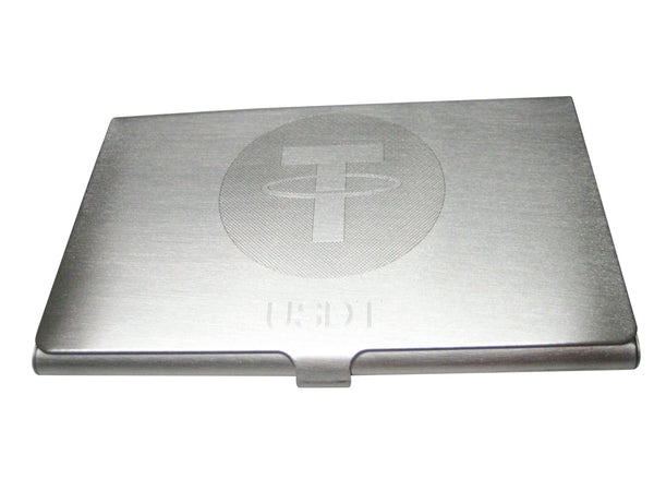 Silver Toned Large Etched Sleek Tether Coin Cryptocurrency Blockchain Business Card Holder