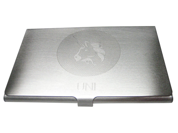 Silver Toned Large Etched Sleek Uniswap Coin Cryptocurrency Blockchain Business Card Holder