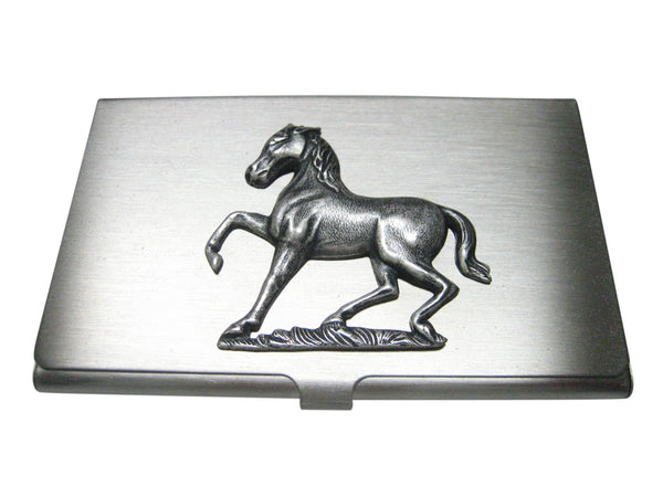 Silver Toned Large Galloping Horse Business Card Holder