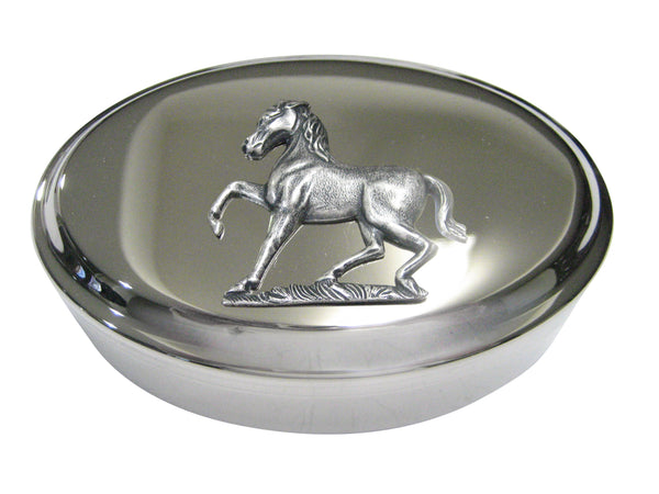 Silver Toned Large Galloping Horse Oval Trinket Jewelry Box