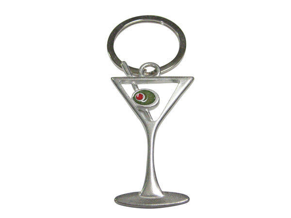 Silver Toned Large Martini Cocktail Glass Pendant Keychain