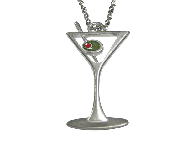 Silver Toned Large Martini Cocktail Glass Pendant Necklace