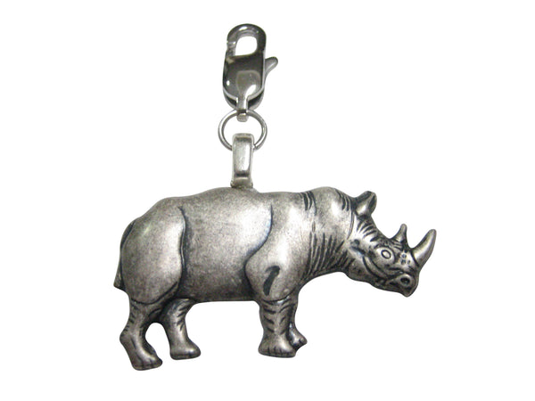 Silver Toned Large Rhino Pendant Zipper Pull Charm