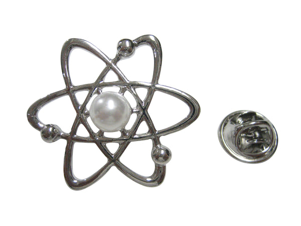 Silver Toned Large Scientific Atom Lapel Pin