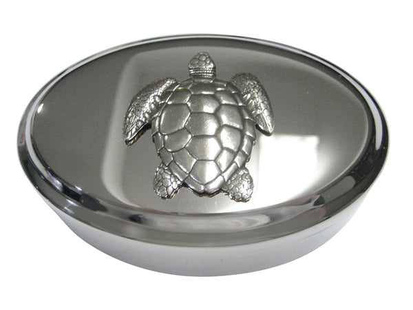 Silver Toned Large Turtle Oval Trinket Jewelry Box