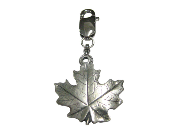 Silver Toned Maple Tree Leaf Pendant Zipper Pull Charm