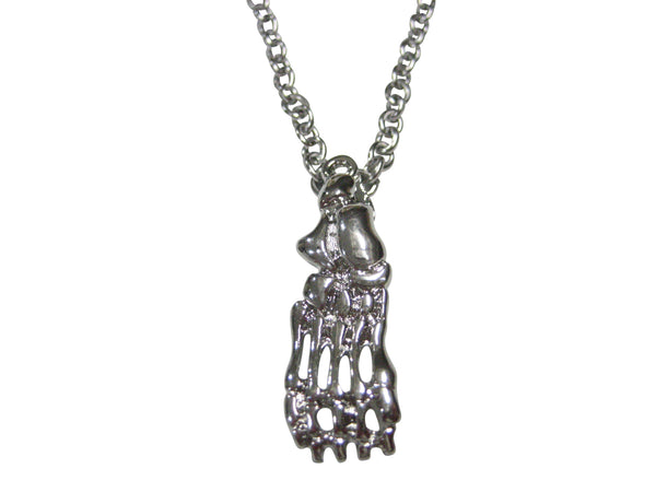 Silver Toned Medical Podiatrist Anatomical Foot Skeleton Pendant Necklace