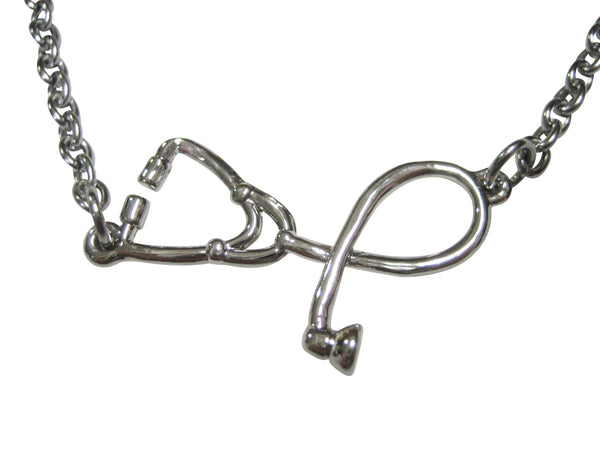 Silver Toned Medical Stethoscope Pendant Necklace