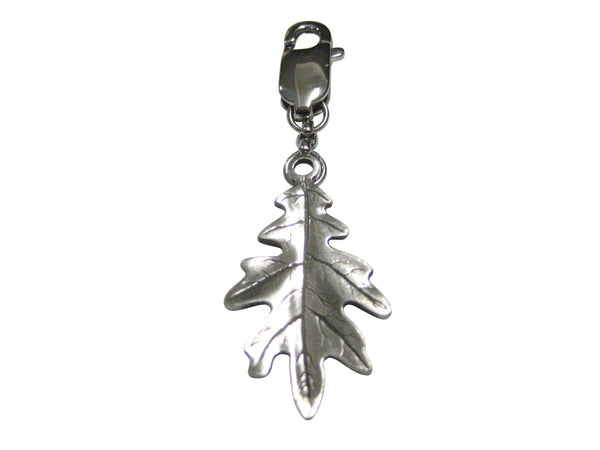 Silver Toned Oak Tree Leaf Pendant Zipper Pull Charm