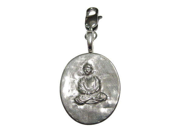 Silver Toned Oval Buddha Buddhism Pendant Zipper Pull Charm