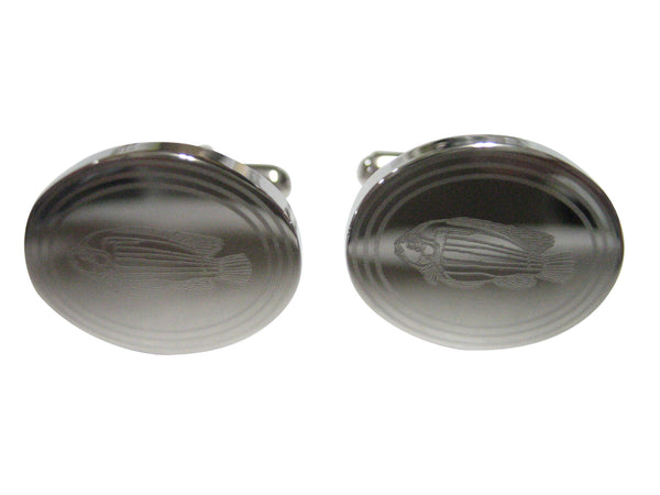 Silver Toned Oval Etched African Cichlid Fish Cufflinks