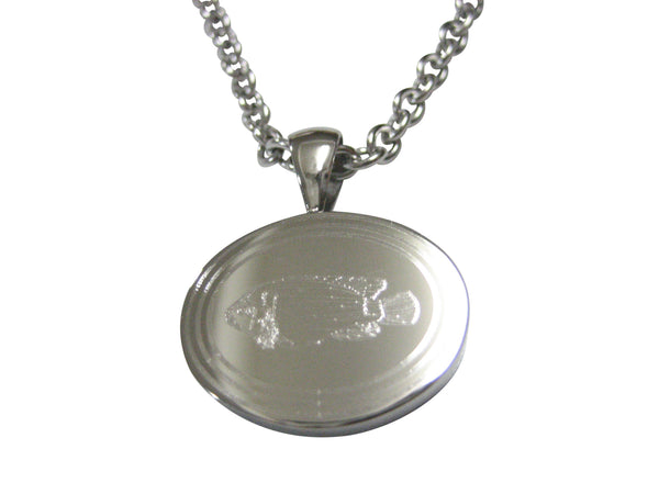 Silver Toned Oval Etched African Cichlid Fish Pendant Necklace