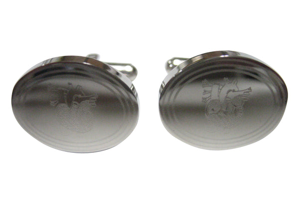 Silver Toned Oval Etched Anatomical Heart Cufflinks