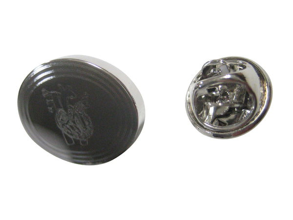 Silver Toned Oval Etched Anatomical Heart Lapel Pin